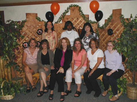 (front row) Heather Reynolds Hargrove, Tammy Weimer Kloefkorn, Vickie Subic Bostick, Pauline Henscheid Chavez, Carrie Weskamp Padilla, Debra Leisch Dubois (back row) Karen Mattinson McGinnis, Marverlise Johnson Jones, Ramona Pandalis